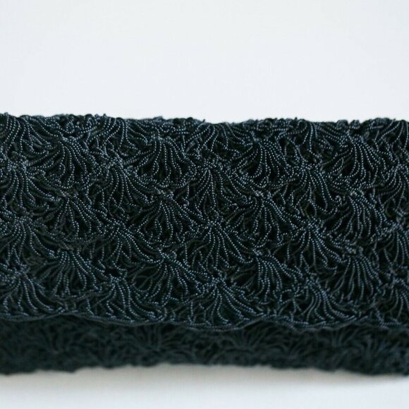 Black Crochet Look Beaded Japan Made Chic Bag - Picture 4 of 8